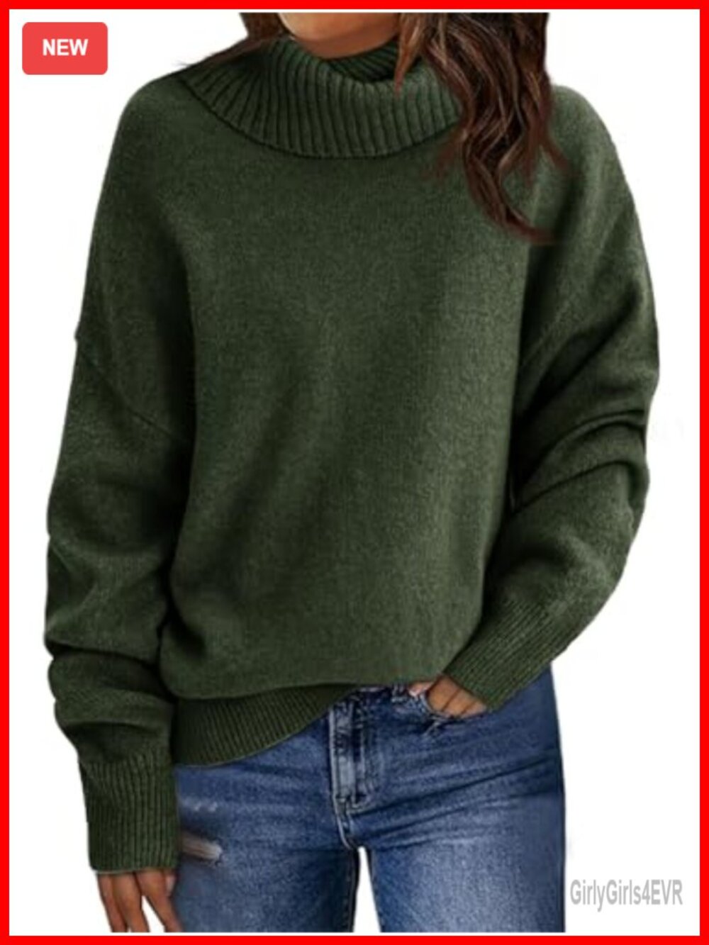 Women's Turtleneck Sweater Long Sleeve Loose Pullover Knit Top Fall Winter